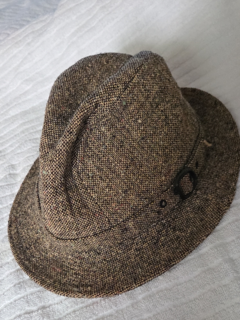 Vintage Brown Tweed Fedora Hat - Speckled Wool Blend. Dapper, Classic Original.